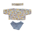 JUSTINE - Chemise liberty jaune et bandeau assorti + culotte bleu