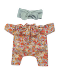 JUSTINE - Combinaison Pierrot liberty rouge + bandeau vert