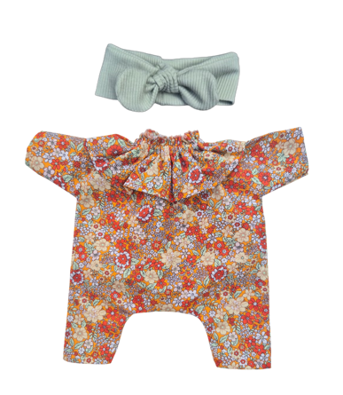 JUSTINE - Combinaison Pierrot liberty rouge + bandeau vert