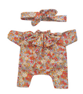 JUSTINE - Combinaison Pierrot liberty rouge + bandeau assorti