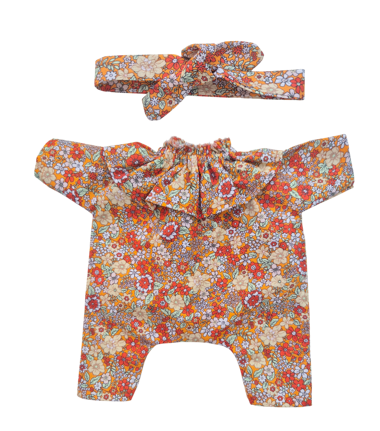 JUSTINE - Combinaison Pierrot liberty rouge + bandeau assorti