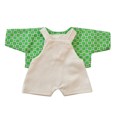 LINH-SALOPETTE COURTE BLANC + CHEMISE POIS