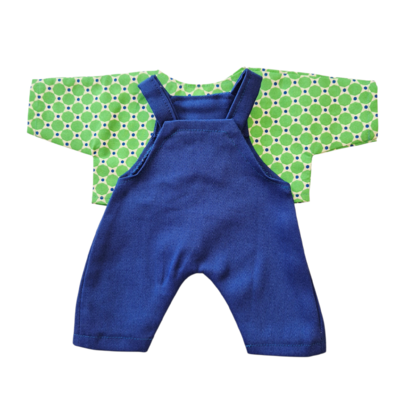 LINH-SALOPETTE LONGUE BLEU + CHEMISE POIS