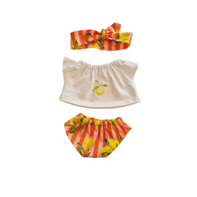 GIULIA-ENSEMBLE CULOTTE + TEE-SHIRT + BANDEAU ROSE & ORANGE