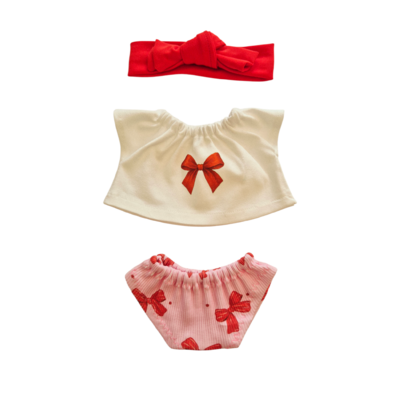 MINA-ENSEMBLE TEE-SHIRT NŒUD + CULOTTE + BANDEAU ROUGE