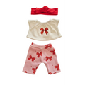 MINA-ENSEMBLE PANTALON + TEE-SHIRT NŒUD + BANDEAU ROUGE