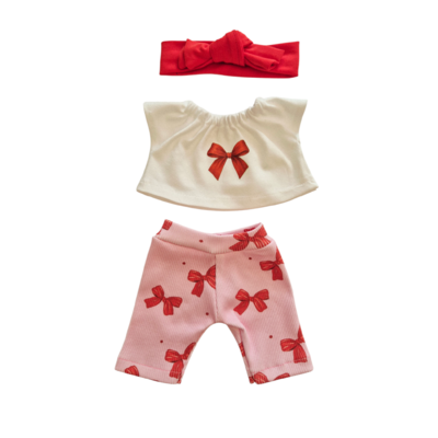 MINA-ENSEMBLE PANTALON + TEE-SHIRT NŒUD + BANDEAU ROUGE