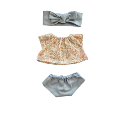 MARGOT-TEE-SHIRT + CULOTTE ET BANDEAU UNI BLEU CIEL