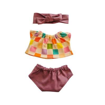 BILLIE-ENSEMBLE TEE-SHIRT + CULOTTE + BANDEAU LILA
