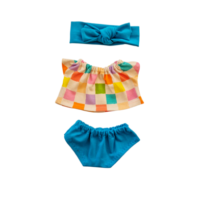 BILLIE-ENSEMBLE TEE-SHIRT + CULOTTE + BANDEAU AQUA