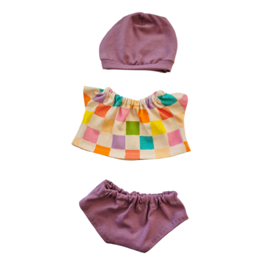 BILLIE-ENSEMBLE TEE-SHIRT + CULOTTE + BONNET LILA