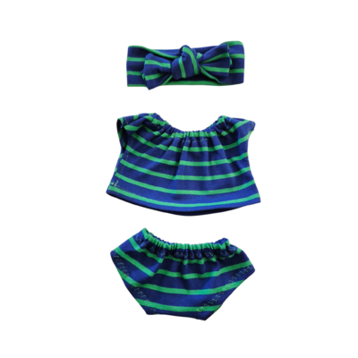 MARIN-ENSEMBLE TEE-SHIRT + CULOTTE + BANDEAU VERT & BLEU