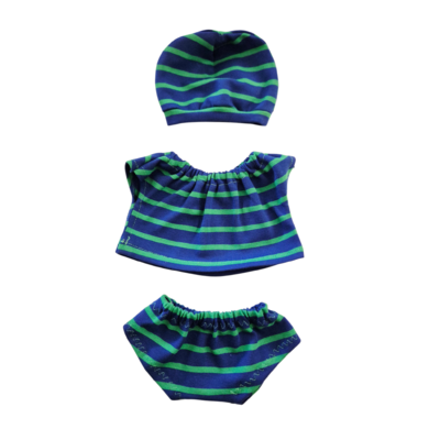 MARIN-ENSEMBLE TEE-SHIRT + CULOTTE + BONNET VERT & BLEU