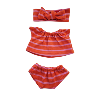 MARIN-ENSEMBLE TEE-SHIRT + CULOTTE + BANDEAU TANGERINE / BONBON