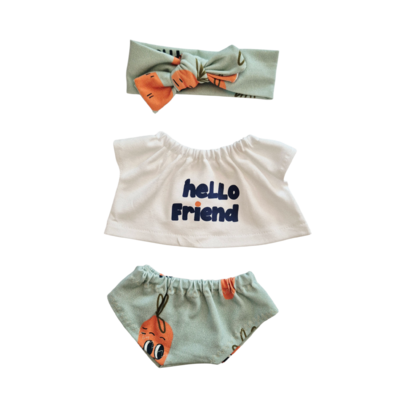 CHARLIE-ENSEMBLE TEE-SHIRT "HELLO FRIEND" + CULOTTE + BANDEAU CAROTTE