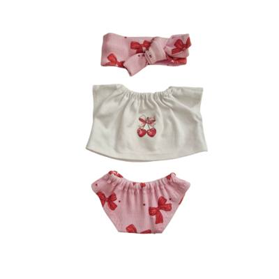 MINA-ENSEMBLE TEE-SHIRT CERISE COEUR + CULOTTE +BANDEAU ASSORTI