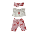 MINA-ENSEMBLE TEE-SHIRT CERISE COEUR + PANTALON+BANDEAU ASSORTI