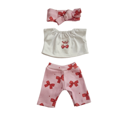 MINA-ENSEMBLE TEE-SHIRT CERISE COEUR + PANTALON+BANDEAU ASSORTI