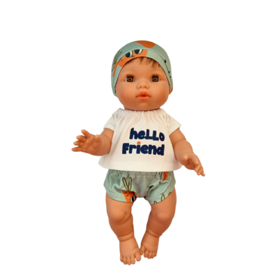 CHARLIE-ENSEMBLE TEE-SHIRT  "HELLO FRIEND"+ CULOTTE + BONNET CAROTTE
