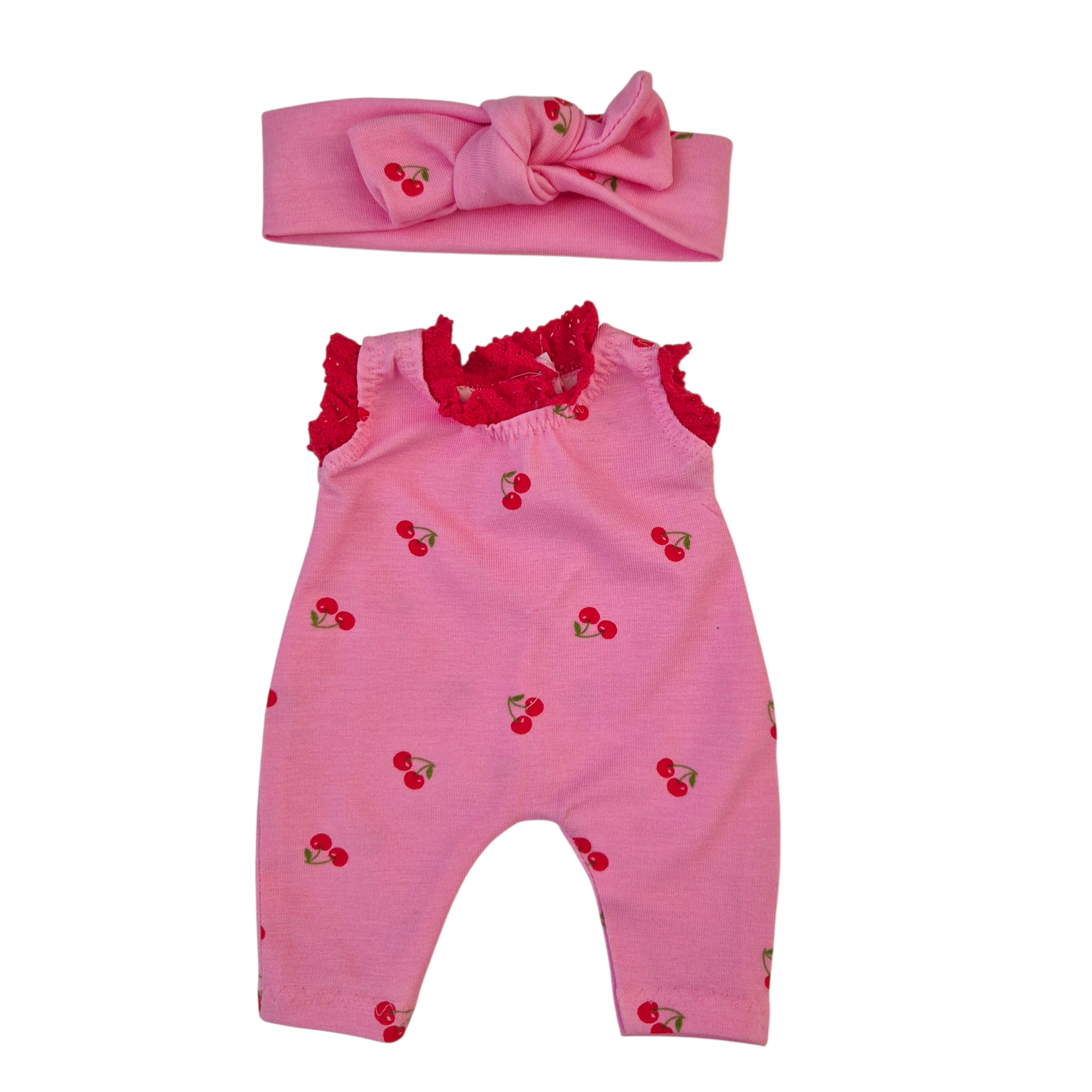 combinaison manche broderie + bandeau -motif cerises