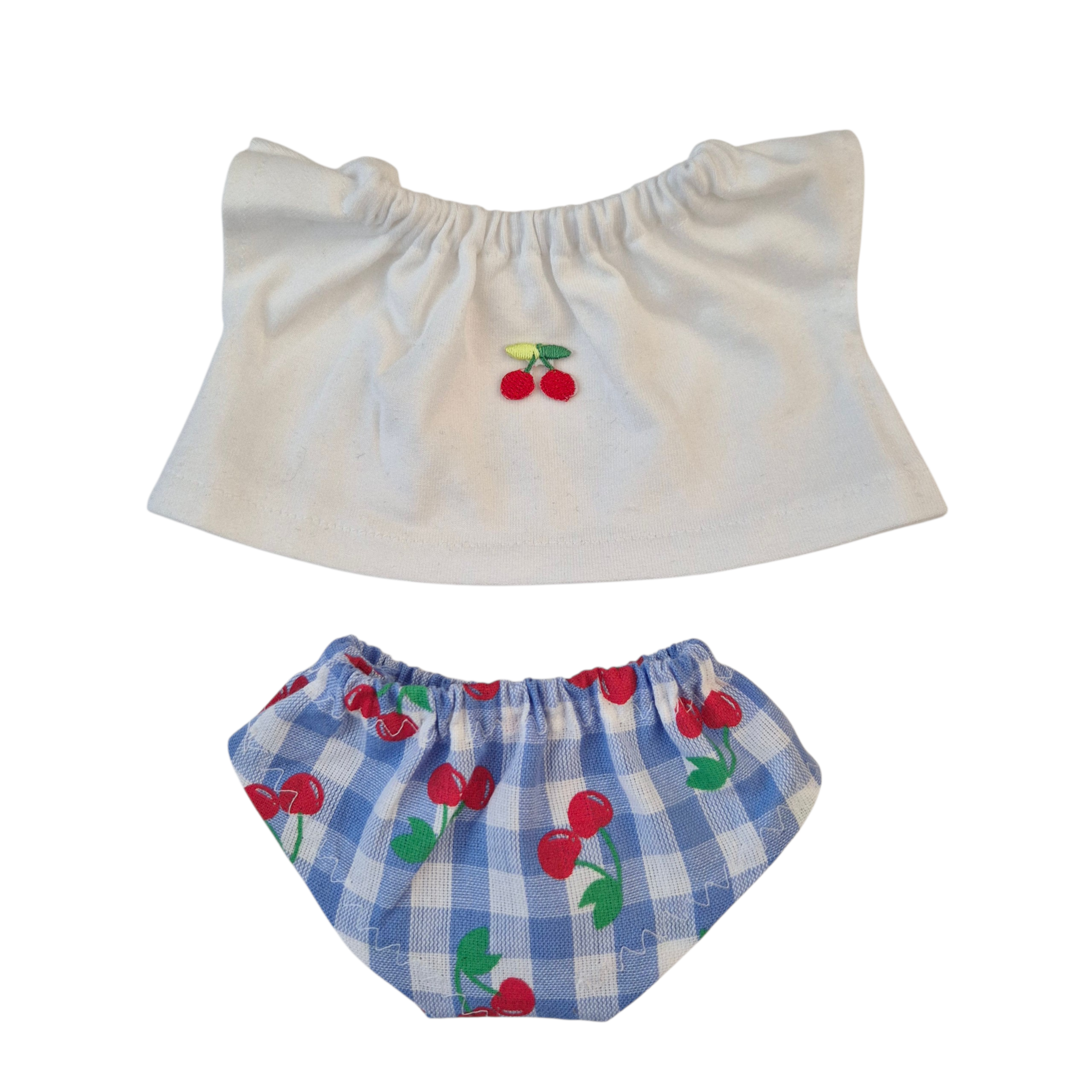 culotte vichy cerises + tee-shirt blanc appliqué cerises