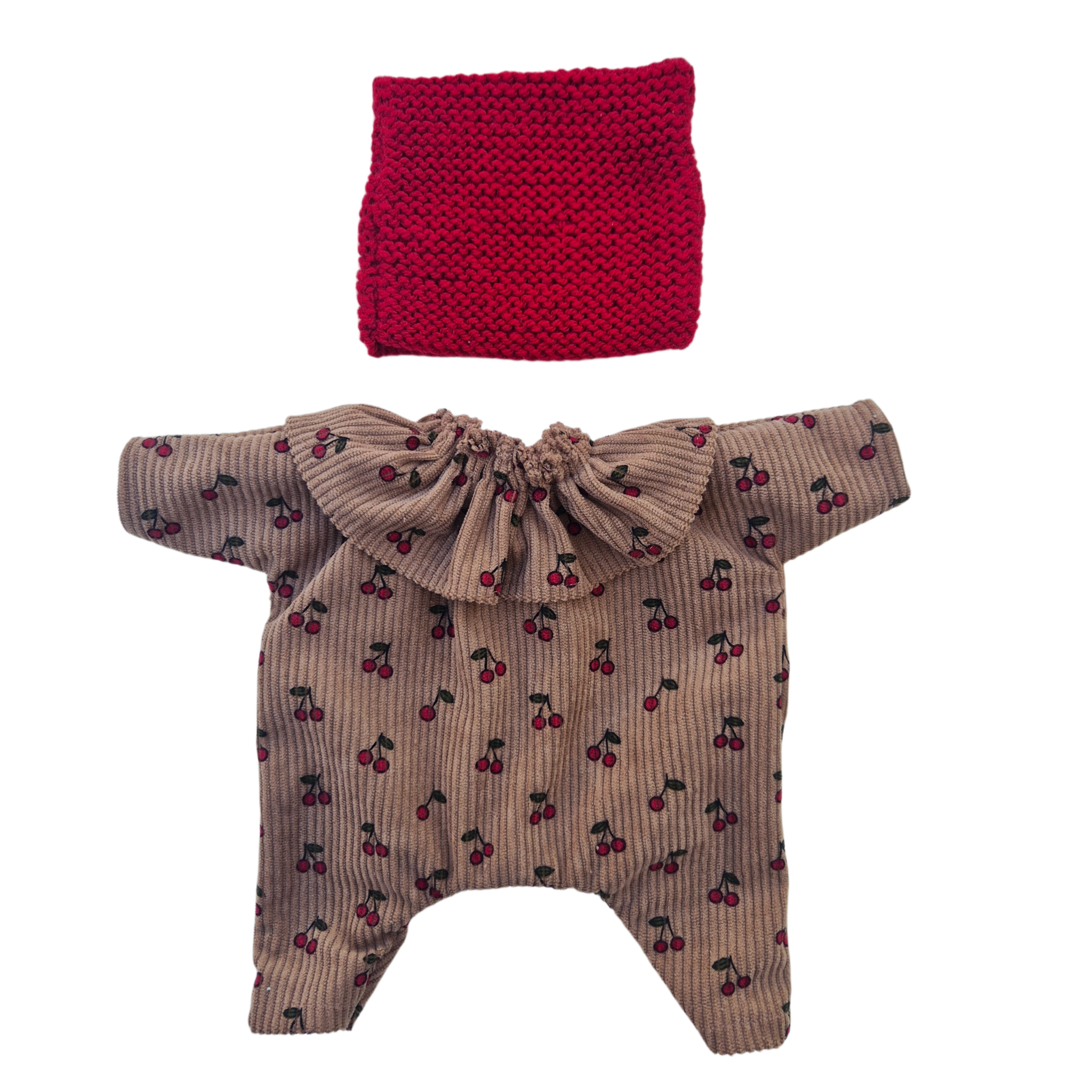 CERISE - combi pierrot manches longues bonnet laine rouge
