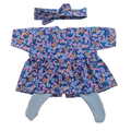 JUSTINE - robe liberty bleu + bandeau assortis et collant bleu