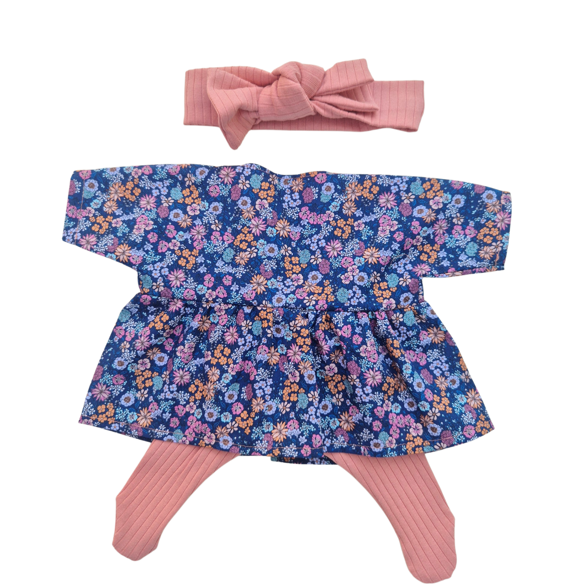 JUSTINE - robe liberty bleu + bandeau et collant rose