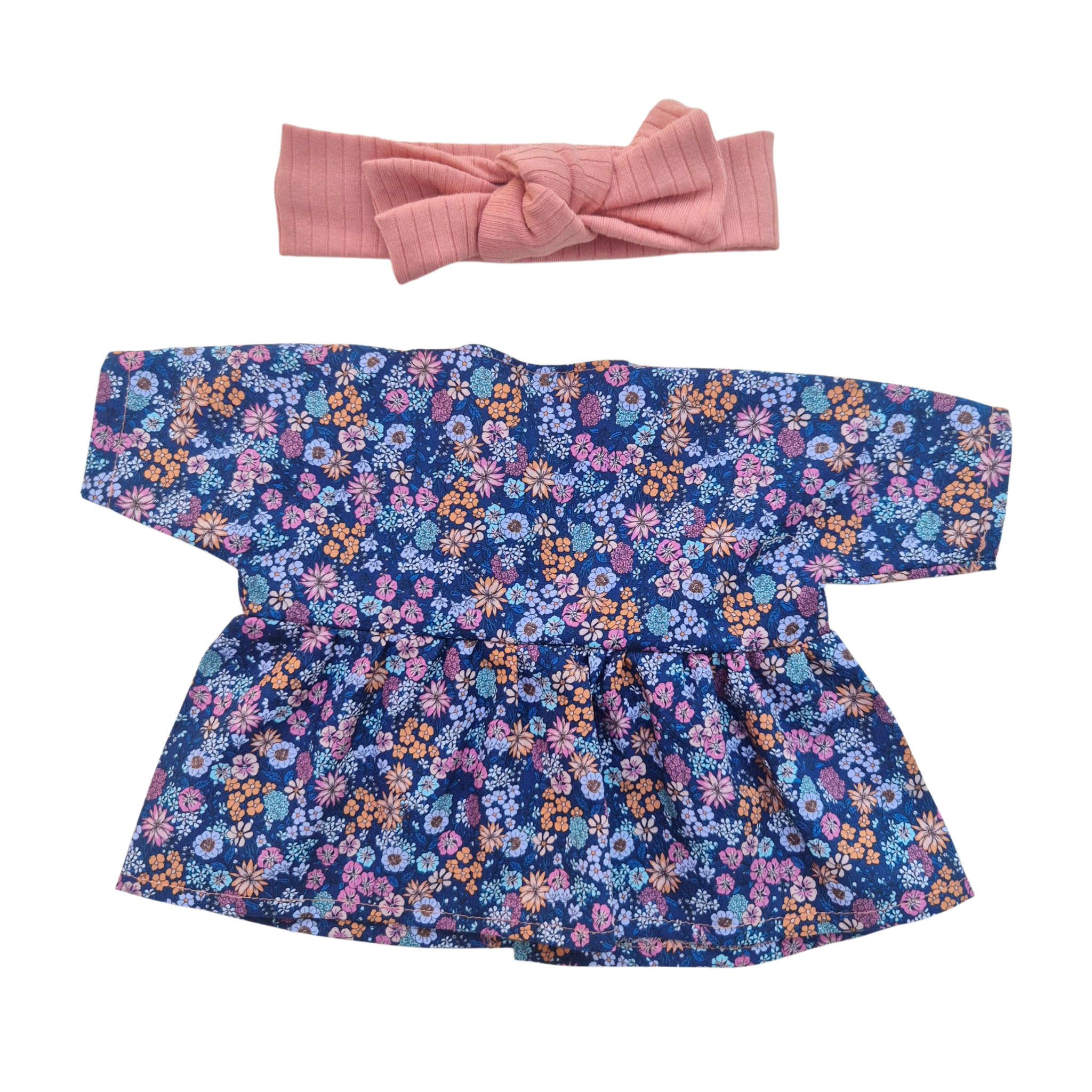 JUSTINE - robe liberty bleu + bandeau rose