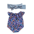 JUSTINE - Barboteuse liberty bleu + bandeau bleu
