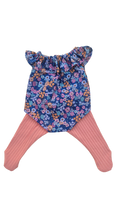 JUSTINE - Barboteuse liberty bleu + collant rose