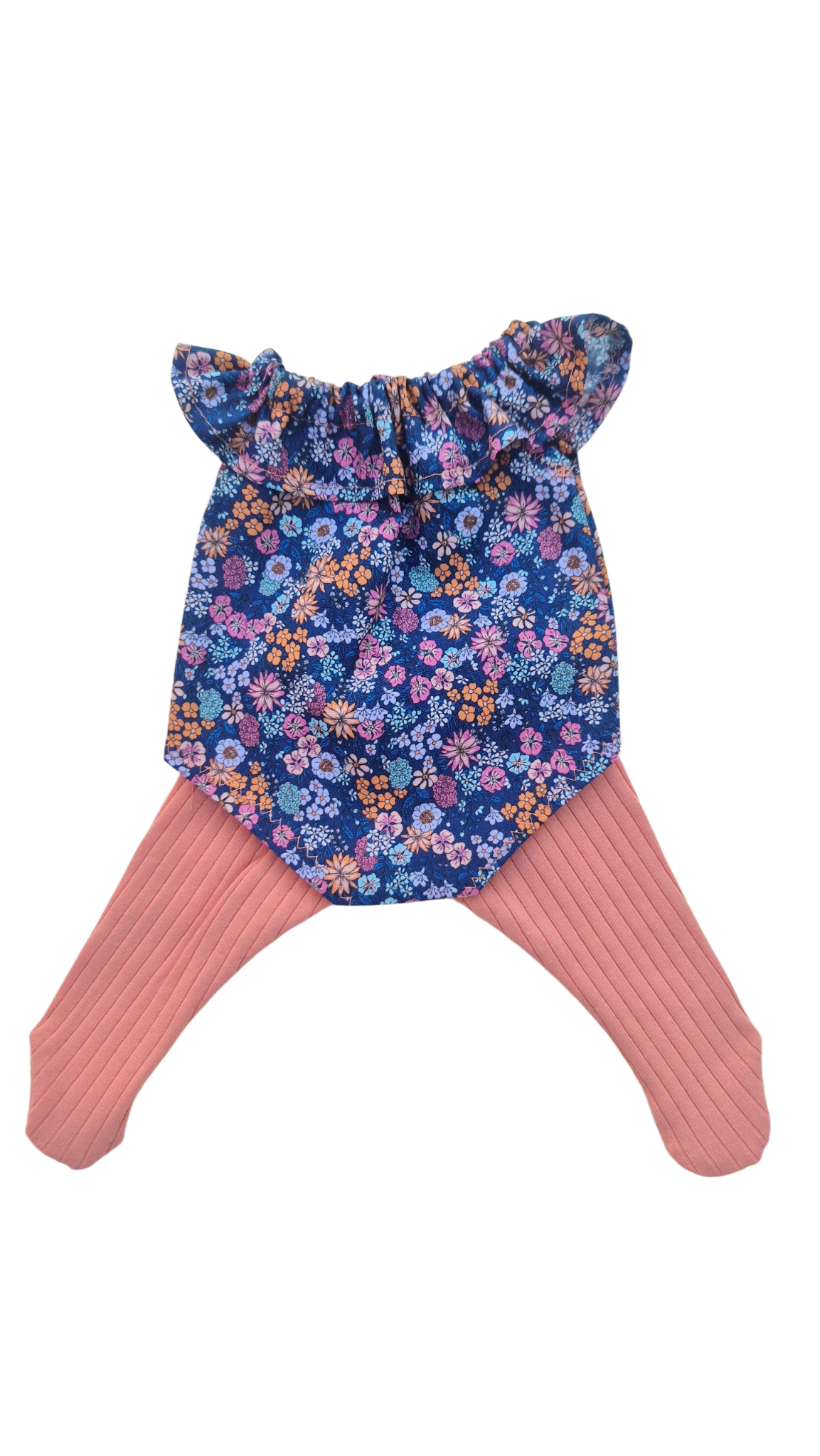 JUSTINE - Barboteuse liberty bleu + collant rose