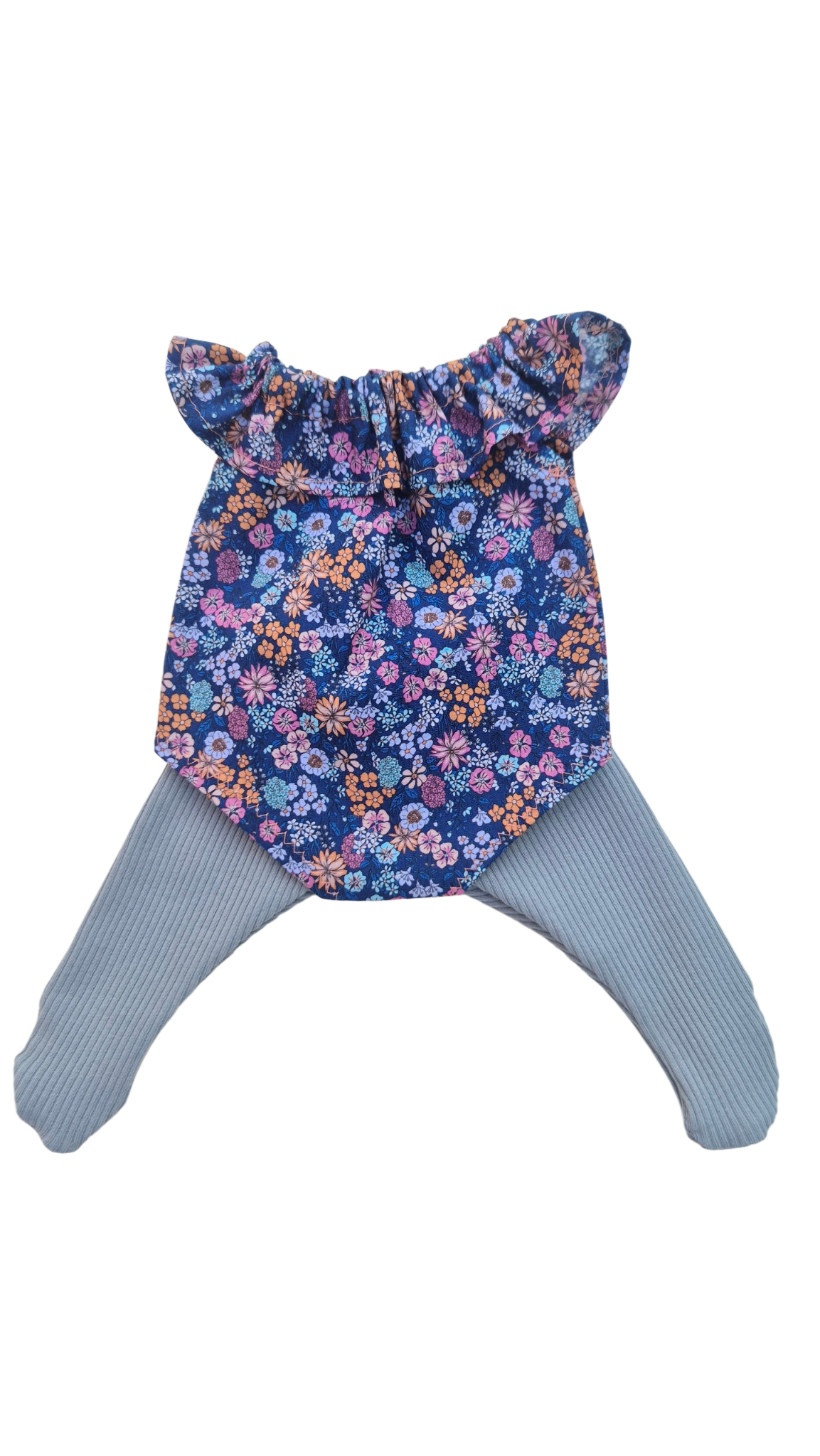 JUSTINE - Barboteuse liberty bleu + collant bleu