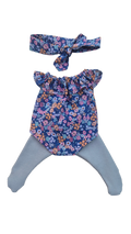 JUSTINE - Barboteuserobe liberty bleu + bandeau assortis et collant bleu