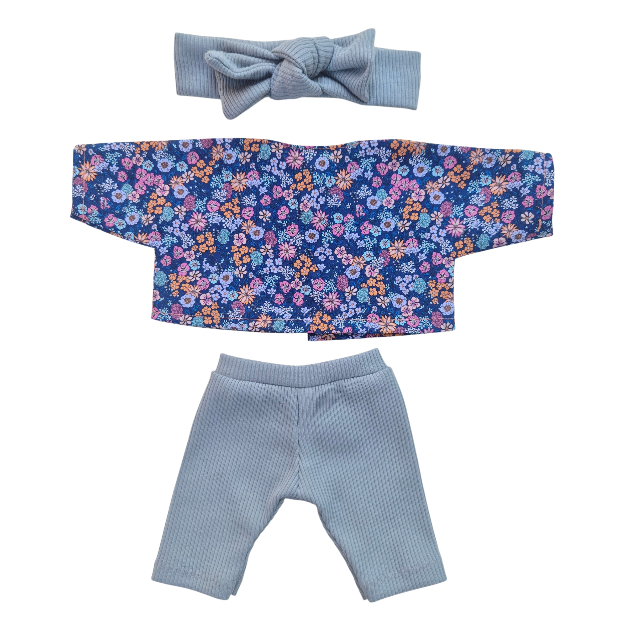 JUSTINE - Chemise liberty bleu + pantalon et bandeau bleu
