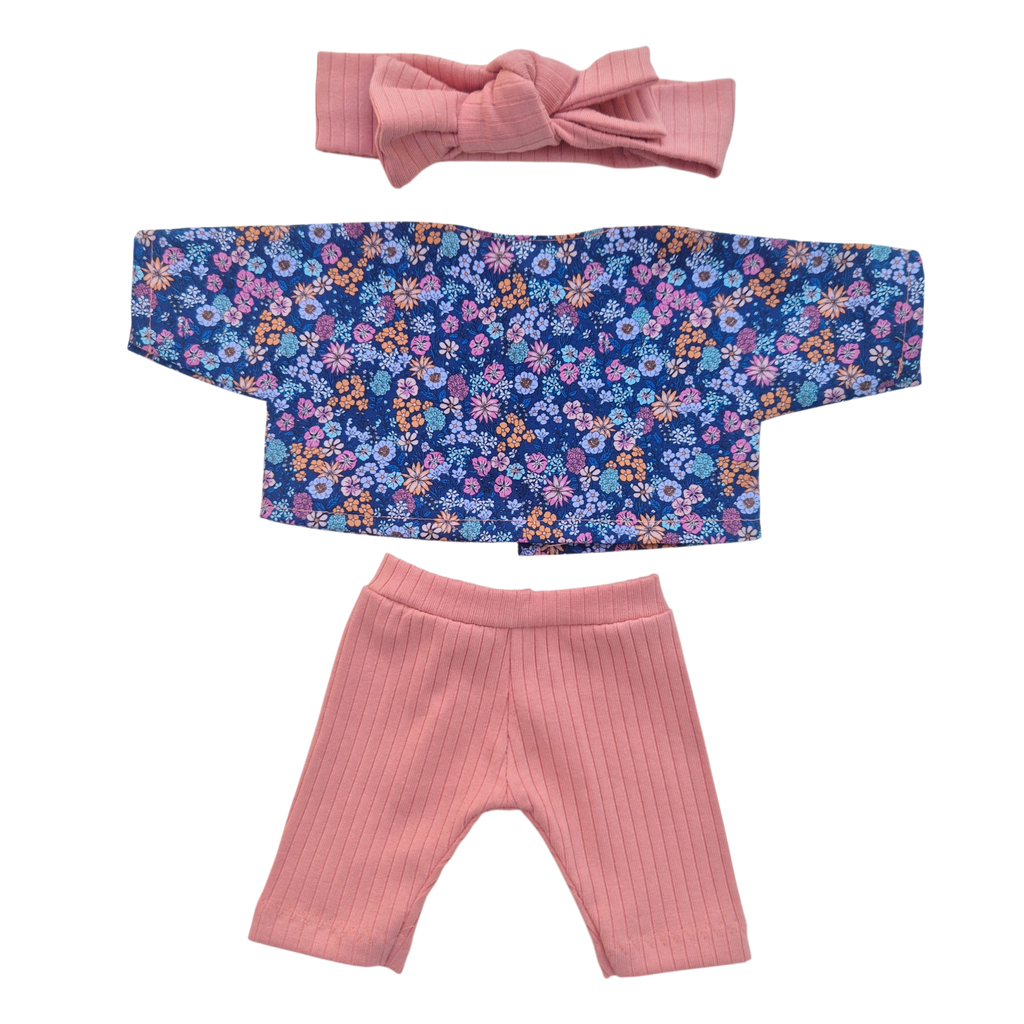 JUSTINE - Chemise liberty bleu + pantalon et bandeau rose