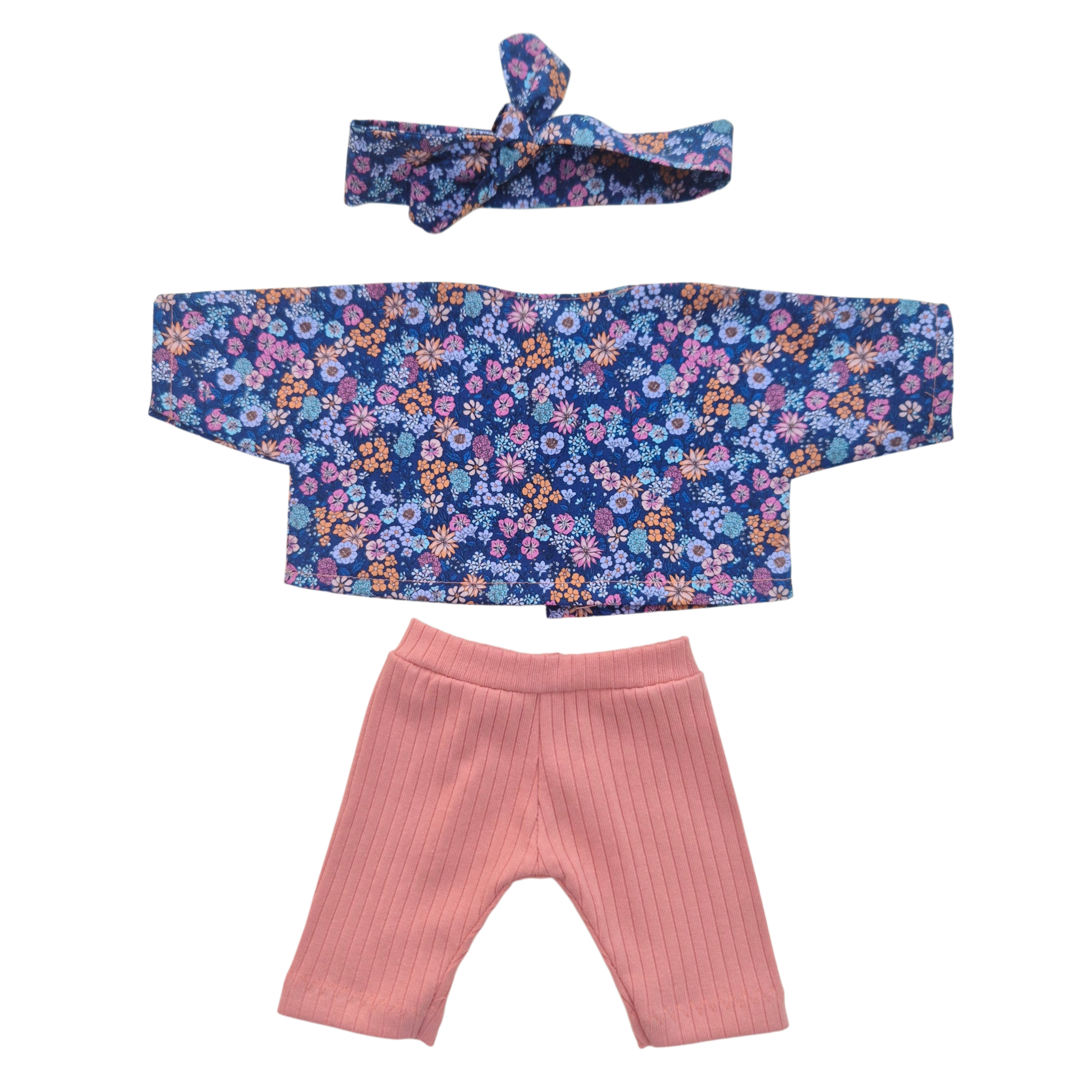 JUSTINE - Chemise liberty bleu et bandeau assorti + pantalon rose