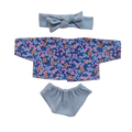 JUSTINE - Chemise liberty bleu + culotte et bandeau bleu