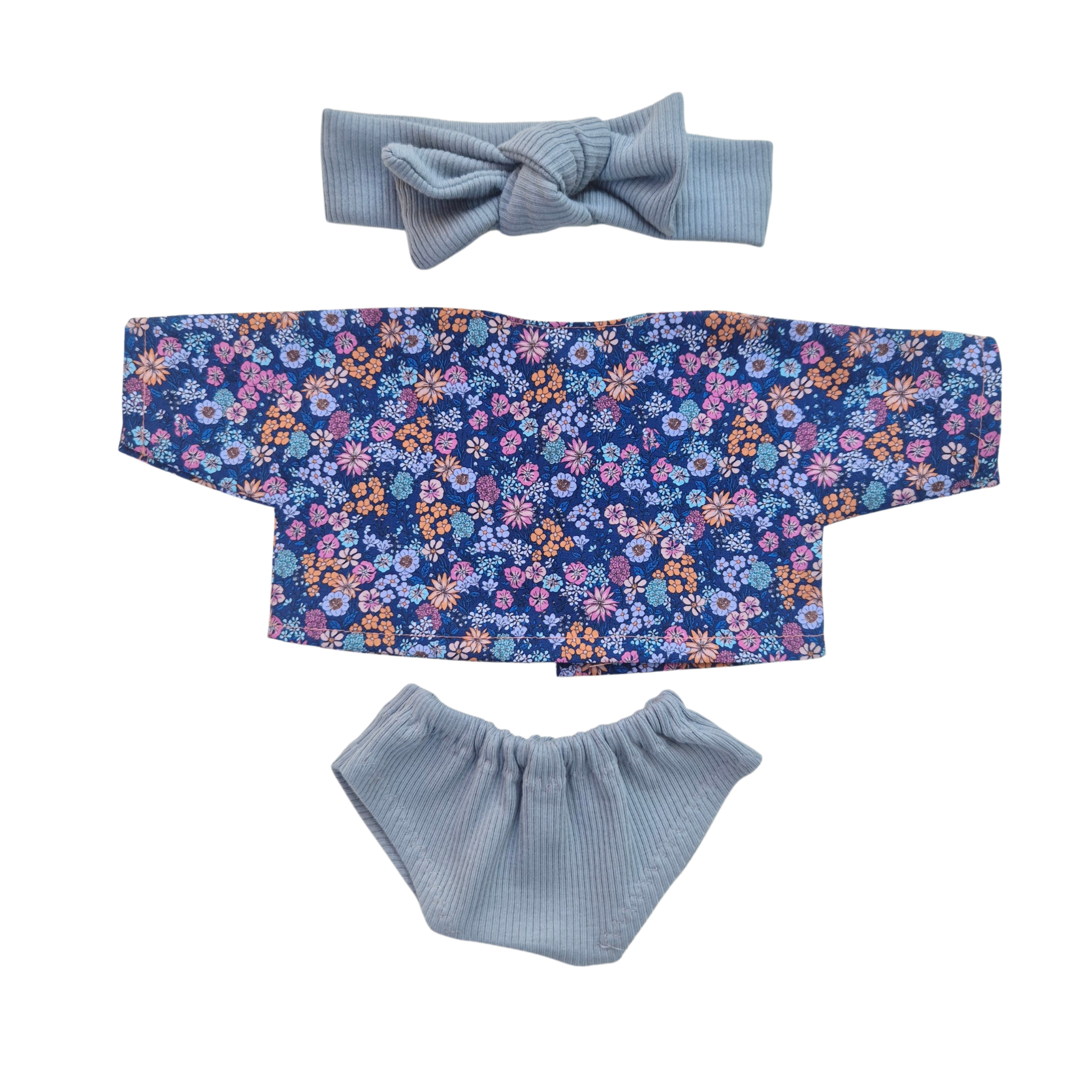 JUSTINE - Chemise liberty bleu + culotte et bandeau bleu