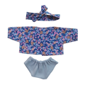 JUSTINE - Chemise liberty bleu et bandeau assorti + culotte bleu