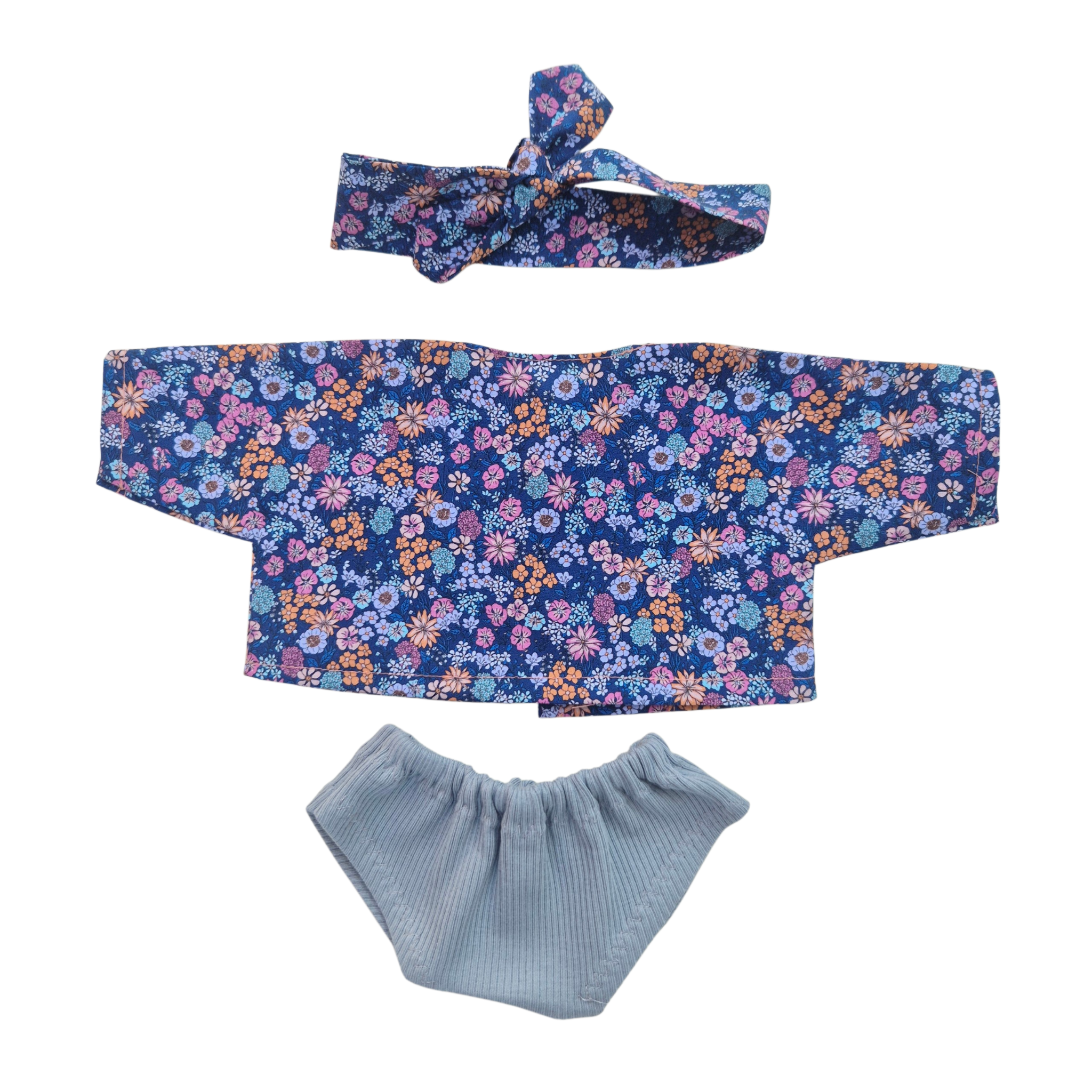 JUSTINE - Chemise liberty bleu et bandeau assorti + culotte bleu