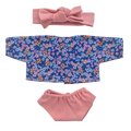 JUSTINE - Chemise liberty bleu + culotte et bandeau rose