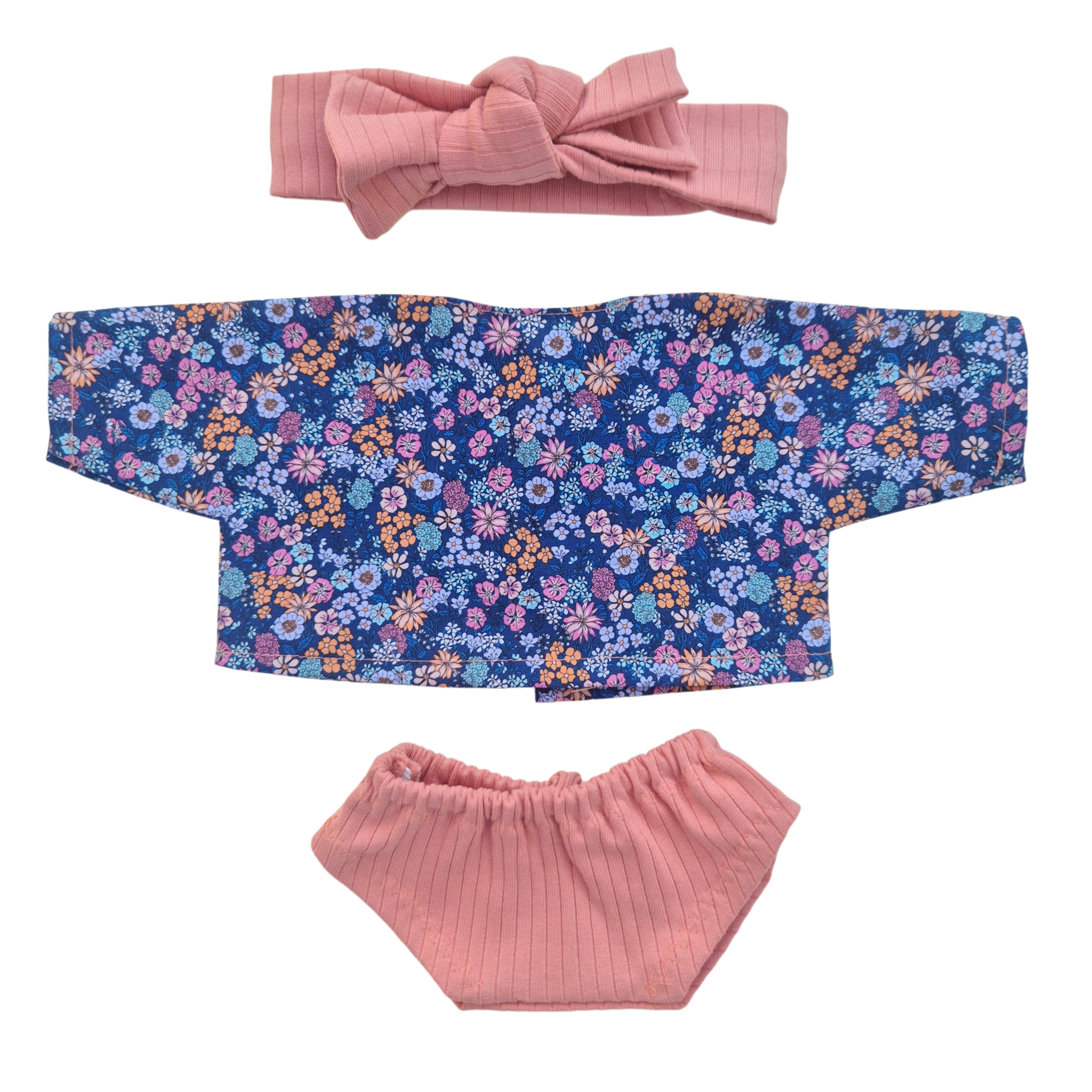 JUSTINE - Chemise liberty bleu + culotte et bandeau rose