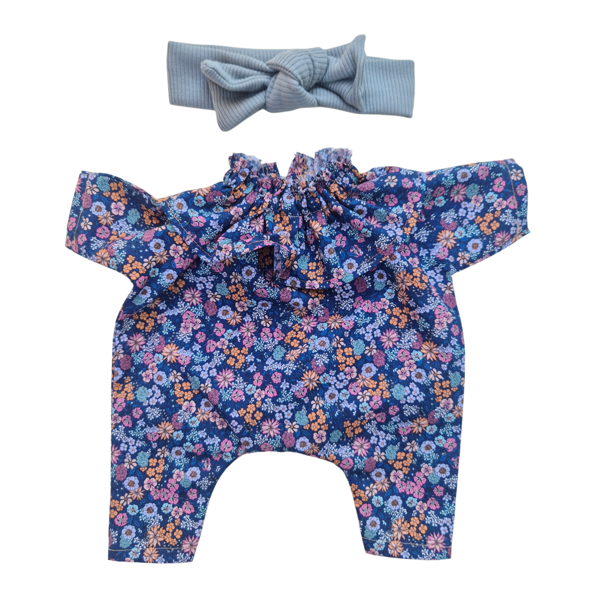 JUSTINE - Combinaison Pierrot liberty bleu + bandeau jersey bleu