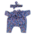JUSTINE - Combinaison Pierrot liberty bleu + bandeau assoti