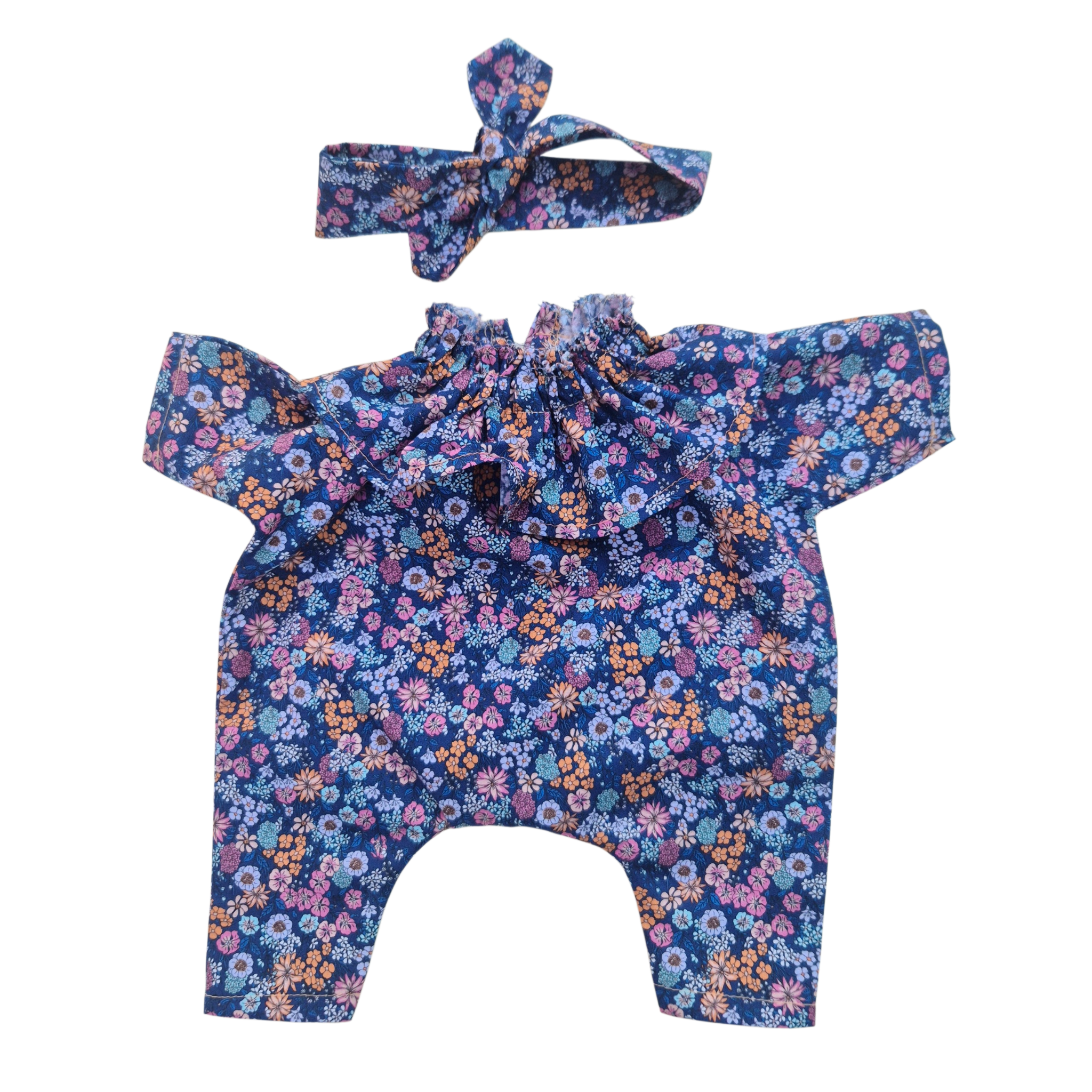 JUSTINE - Combinaison Pierrot liberty bleu + bandeau assoti