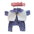 JUSTINE - Combinaison Pierrot liberty bleu + bandeau jersey rose + gilet