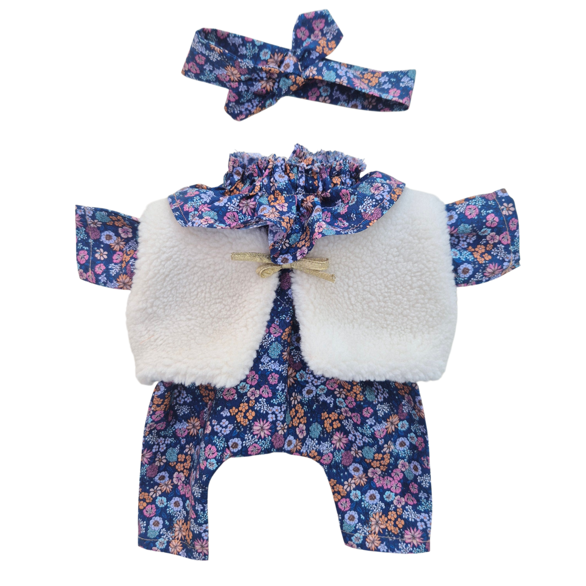 JUSTINE - Combinaison Pierrot liberty bleu + bandeau assoti + gilet