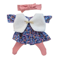 JUSTINE - robe liberty bleu + bandeau et collant rose + gilet