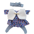 JUSTINE - robe liberty bleu + bandeau et collant bleu + gilet